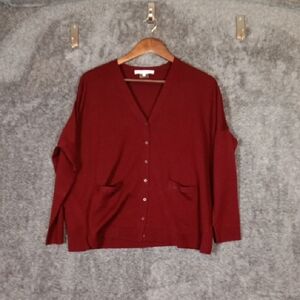 Gerard Darel Paris Merino Wool Button Burgundy Cardigan V Neck Size Small